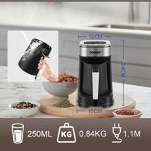 SONIFER Türkischer Kaffeebereiter mit Doppelbrühsystem, intelligentem Anti-Überlauf-Design, Temperaturregelung, 96-98°C präzise Heizung, 250ml PP Tasse, 304 Edelstahl Heizplatte, 700W Kaffeekanne