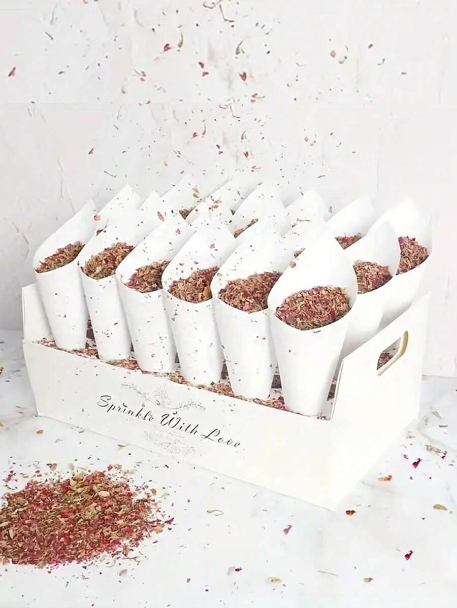 1Set Rustic Wedding Confetti Cone Tray Holder & Kraft Paper Kit,White Confetti Cone Trays Box With 30 Holes,Wedding Engagements & Parties Decoration,Paper Cone Cups Set,Party Favor,Bridal Shower Decor,Fake Flower Wedding Paper Cones - White-30 Holes - View 1