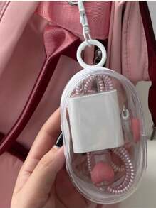 2/1 Peça Bolsa de Armazenamento de Cabo de Dados Portátil Transparente, Mini Bolsa de Armazenamento com Zíper, Bolsa de Armazenamento Multifuncional Compacta, Estojo para Fones de Ouvido e Carregador com Chaveiro, Bolsa para Pulseira, Bolsa para Maquiagem, Acessórios de Viagem Transparentes e Suprimentos Escolares