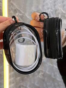 2/1 Peça Bolsa de Armazenamento de Cabo de Dados Portátil Transparente, Mini Bolsa de Armazenamento com Zíper, Bolsa de Armazenamento Multifuncional Compacta, Estojo para Fones de Ouvido e Carregador com Chaveiro, Bolsa para Pulseira, Bolsa para Maquiagem, Acessórios de Viagem Transparentes e Suprimentos Escolares
