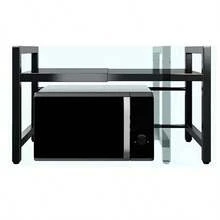 1 Set Of Space-Saving Black Metal Kitchen Storage Rack With Telescopic Rack - Multifunctional Storage Rack For Microwave, Electric Cooker, Spices, Bowls, Chopsticks And Cups - Durable, High Load Carrying Capacity, Microwave Rack, Utility Rack - 黑色 - 查看 5