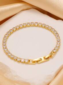 Elegante y brillante conjunto de pulsera de acero inoxidable con trébol de cuatro hojas en circonia, adecuado para uso diario y como regalo para amigos