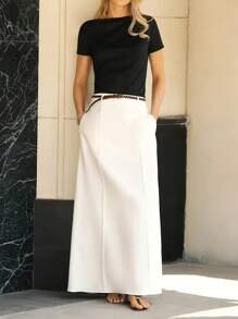 Women's Solid Color Pocket Casual Skirt