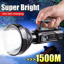 Superhelle LED-Taschenlampe, wiederaufladbar über USB, tragbarer Handscheinwerfer mit hoher Leistung für sehr lange Entfernungen, Suchscheinwerfer, ideal für Outdoor, Camping, Wandern, Notfälle