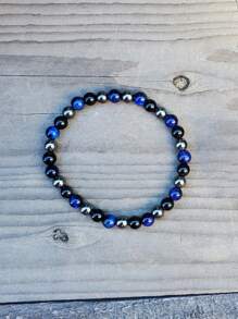 1pc Men's Triple Protection Bracelet , Tigers Eye, Hematite, Obsidian Protective And Grounding, Absorbs Negative Energies Beaded Jewelry Gifts For Women Men - Multicolor - View 10