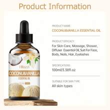 Hllozzi 30ml/60ml/100ml Coconut Vanilla Essential Oil, Plant Extracted Coconut & Vanilla Essence, Long-Lasting Subtle Fragrance, Multi-Use For Face, Body, Diffuser, Massage, Skincare, Portable Bottle Design, Great Gift Choice For Holidays - Coconut Vanilla Essential Oil - View 8