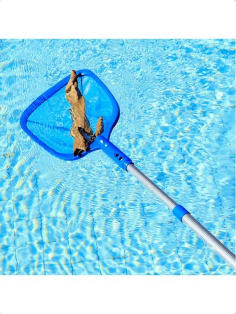 Swimming Pool Skimmer Net Set With 3-Section Telescoping Aluminum Pole, 17"-35" Adjustable Length - Fine Mesh Deep Bag Leaf Catcher Cleaner For Pool Maintenance - Blue - View 1