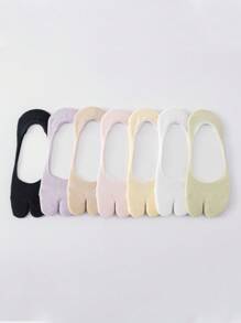 3 Pairs Women's Plain Solid Color Comfortable Antibacterial Moisture-Wicking Two-Toe Japanese Zori Style Low Vamp Hidden Heel Non-Slip Toe Socks, Suitable For All Seasons
