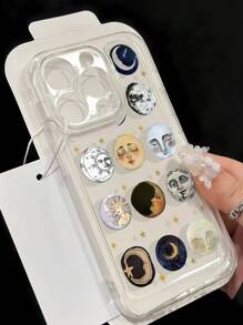 1 件 Face & Moon 设计透明防震 TPU 全身手机壳，防指纹，兼容 iPhone - 彩色 - 查看 3
