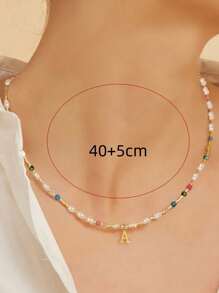 波西米亚风手工米珠项链26字母颈链锁骨链彩色女沙滩不锈钢项链饰品 - 彩色 - 查看 2