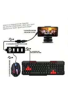 Mobilador 3.0 Kit Keyboard Highlighted Keys Multimedia Mouse LED Type C And V8 - Negro - Ver 3