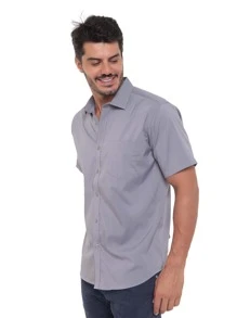 Rand paul Men's Slim Fit Short Sleeve Plain Dress Shirt With Pocket - 灰色 - View 4
