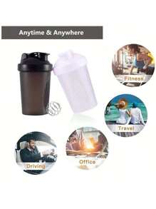 1pc,Portable Protein Shaker, Black And White Color Shaker, Non-Slip Design, Classic Ring Top And Equipped With A Stainless Steel Stirring Ball, Suitable For Outdoor Hiking Travel, Fitness Hydration Cup Sports Bottle, Water Bottle For Outdoor - Multicolor - View 4