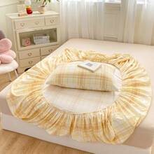 1 pieza Nueva Sábana Ajustable de Algodón Lavado Clase A Antibacterial, con Estampado de Fresa Colorida, Cuadros Verdes y Fragancia, (Sin Funda de Almohada), Protector de Colchón de Impresión Digital Fresca, Protección Antibacterial de 360°, Suave y Transpirable, Adecuado para Dormitorios de Estudiantes, Todo el Año, Lavable a Máquina