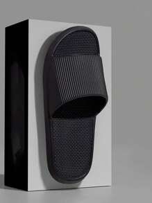 1pc Home/Travel Soft & Bounce Back Strap Slippers, High Visual Appeal, Non-Slip Slide Sandals - Black - View 3