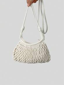 حقيبة كتف وحقيبة متقاطعة للشاطئ للصيف والإجازات، مصنوعة من حبال نسيج مجوف ومضفرة ناعمة، مع جيوب شبكية