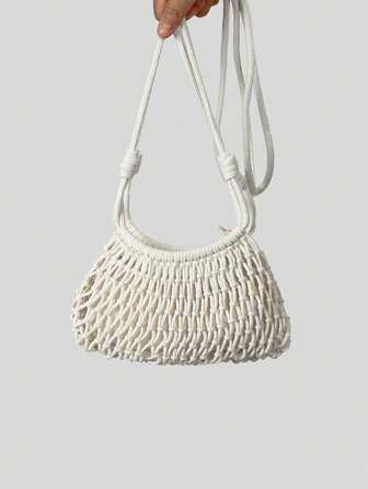 时尚镂空绳结编织软肩斜挎包夏季海边度假沙滩包网兜包