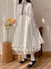 1pc Vintage Floral Lace Lolita High Waist Skirt, Preppy Aesthetic For Pairing With Shirts/T-Shirts Halloween - 彩色 - 查看 10