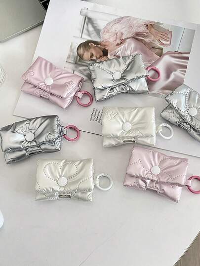 Glossy Heart Bow Bag, Suitable For Earphone Case Storage, Cute Earphone Protective Soft Case, Earphone Protective Cover