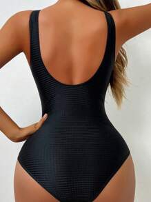 One-Piece Tankini Sports Swimsuit For Women, Women's Bikini Sports Swimwear, Colorblock Fashion Streamline Design, Suitable For Swimming And Training, Push Up - Dark Grey - View 2