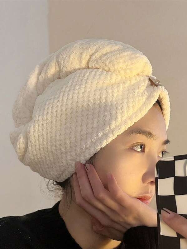 قبعة لتجفيف الشعر للنساء قطعة واحدة، سميكة وفائقة الامتصاص من الفليس المرجاني، منشفة تجفيف شعر سريعة ذات شبكة أناناس ،منشفة ماصة