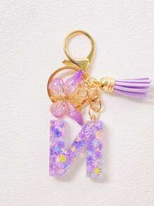 1pc A-Z English Letter Creative Keychain, Kids Backpack Accessories, Butterfly Letter Pendant Keychain For Girls, Bag Charm - Purple - View 27