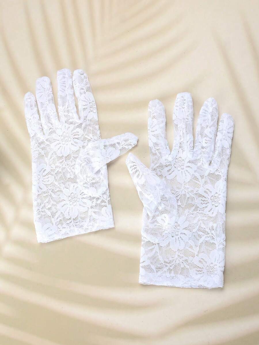 2 件装花卉印花波西米亚风涤纶纤维简约新娘手套，适合婚礼、宴会、四季穿着