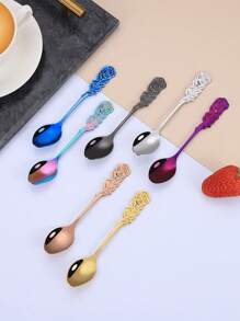 1 pieza Cucharilla de café con forma de rosa de acero inoxidable, artículos de uso diario y útiles escolares