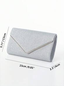 Fashionable & Elegant Shiny Square Clutch Bag, Evening Bag - Silver - View 4