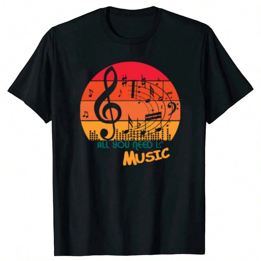 All You Need Is Music DJ Headphones Music Lover Producer T Shirts Men Pure Cotton Tee Shirt Short Sleeve Unisex Clothing - Black - View 1