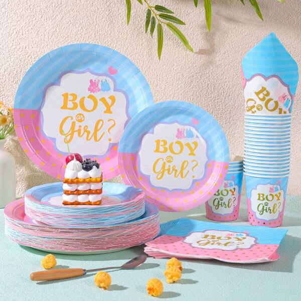 Set de vaisselle jetable neutre pour le genre, assiettes de 7/9 pouces, serviettes, gobelets, cadeaux pour anniversaire, décorations de fête, assiettes en papier jetables, serviettes, gobelets, convient pour les fournitures de fête à thème d'anniversaire