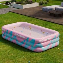 1pc Pink Striped Inflatable Pool, Suitable For Leisure, Entertainment, Party Water Activities