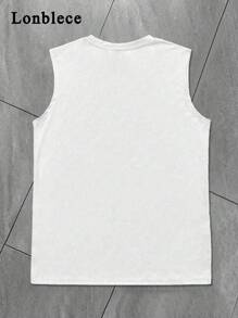 Lonblece Plus Size Men's Summer Sleeveless Tank Top, Brand Earth Printed Sport Tank Top