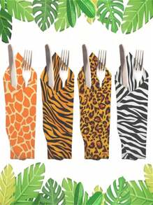 TYFYO 20pcs/Lot Jungle Animal Print Paper Napkins Tiger Leopard Zebra Stripes Leaf Theme Cocktail Party Square Dinner Napkins,Christmas - Multicolor - View 4