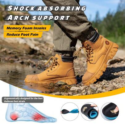 Waterproof Steel Toe Boots For Men 6 Inch Leather Safety Boots Indestructible Steel Toe Shoes Lightweight Construction Work Boots Non Slip Resistant W