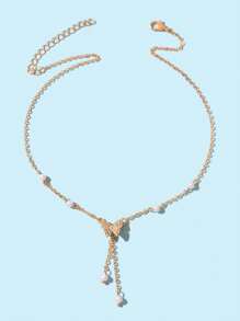 1pc French Minimalist Adjustable Length Silver Chain Necklace - Yellow Gold - View 2