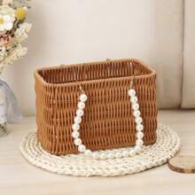 Imitation Rattan Basket Flower Basket Faux Pearl Handle Stylish Appearance Versatile Picnic Basket For Lotions Toiletries - Multicolor - View 5