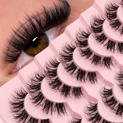 Asiteo 9对装奢华自然蓬松假睫毛 - 自然妆效，透明睫毛梗，新手友好，可重复使用，日常佩戴假睫毛条，睫毛，假睫毛