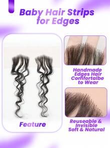 V/I Shape Reusable Edges Hair Top Transparent Lace Edges Hair Extensions, Soft & Natural Fake Baby Hair Edges For , Handmade Real Human Hair Pieces, Natural Black Color 2 PcsL Deep Wave/Curly Wave/Water Wave - Natural Black - View 10