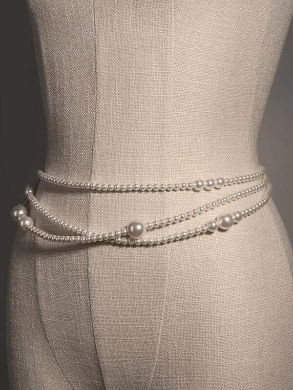 1pc Elegant Premium White Pearl Waist Chain Summer, School