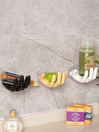 1 pieza Plato jabonero de resina artesanal con diseño de palmera, gancho para montaje en pared, accesorios de baño