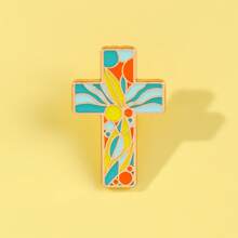 彩色十字架珐琅胸针时尚装饰胸针饰品翻领包徽章珠宝礼品2025新款连衣裙配饰衣服别针包饰学校办公室配饰衬衫夹克圣诞节万圣节衣服别针有趣可爱教师礼物