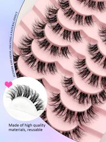 Asiteo 9对装奢华自然蓬松假睫毛 - 自然妆效，透明睫毛梗，新手友好，可重复使用，日常佩戴假睫毛条，睫毛，假睫毛 - 自然纖長款 - 查看 5