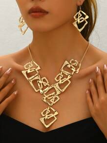 2pcs/Set Geometric Asymmetrical Triangle, Rectangle, Trapezoid Pendant Necklace And Earrings Set, Holiday Gift And Daily Wear