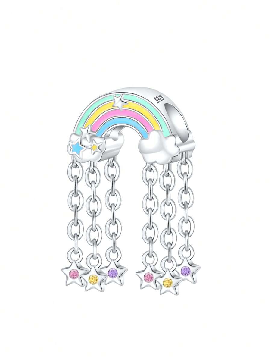 Silver Plated Charm Rainbow Clouds Stars Tassels Colorful Beads Charm Pendant Ball Suitable For Bracelets DIY Women's Jewelry - Silver - View 1