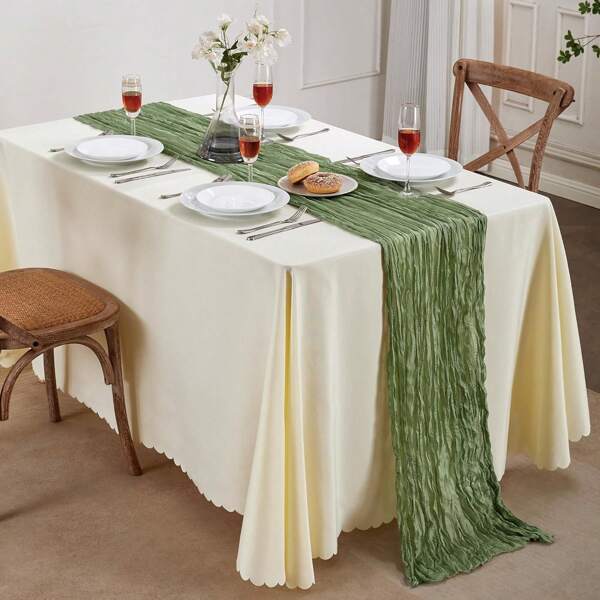 Nieuwe Sage Green Cheesecloth Tafelloper Boho Gauze Tafelloper Rustieke Transparante Tafelloper Voor Bruiloft Bruids Babyshower Verjaardag Feest Tafeldecoratie Thanksgiving Kerstversiering