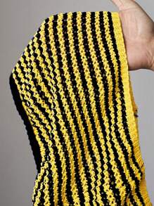 Apperloth A New Spring And Summer Casual Street Round Neck Sleeveless Truncated Star Pattern With Yellow Edge Black Sweater + Yellow And Black Striped Mini Hip Skirt Women's Sweater Two Pieces Set-A