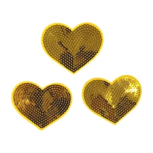 3 Pcs Small Hearts Sequin Iron On Embroidered Patch - Gold - View 1