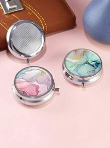 1pc Marble Patterned Pill Box With 3 Compartments, Mini Pill Case, Wallet Pill Holder, Travel Portable Pocket Pill Box - Unique Gift - Multicolor - View 2