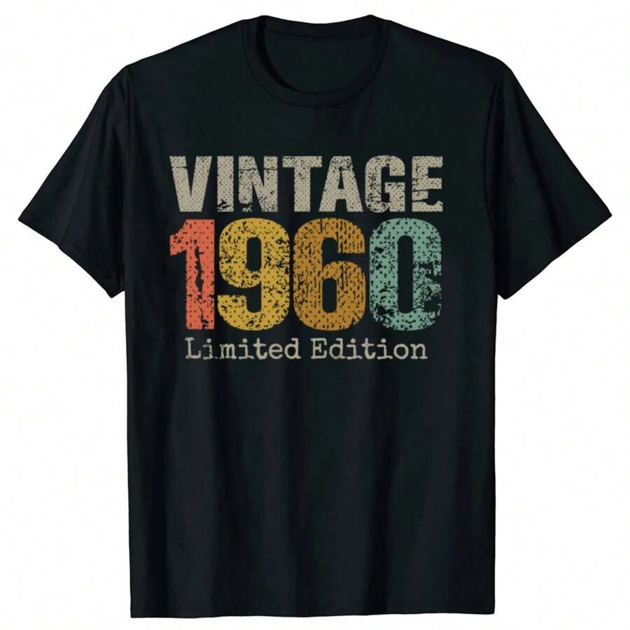 64 Year Old Gifts Vintage 1960 Limited Edition 64th T Shirts Summer Daddy Graphic Cotton Streetwear T-Shirt Mens Clothing - Black - View 1